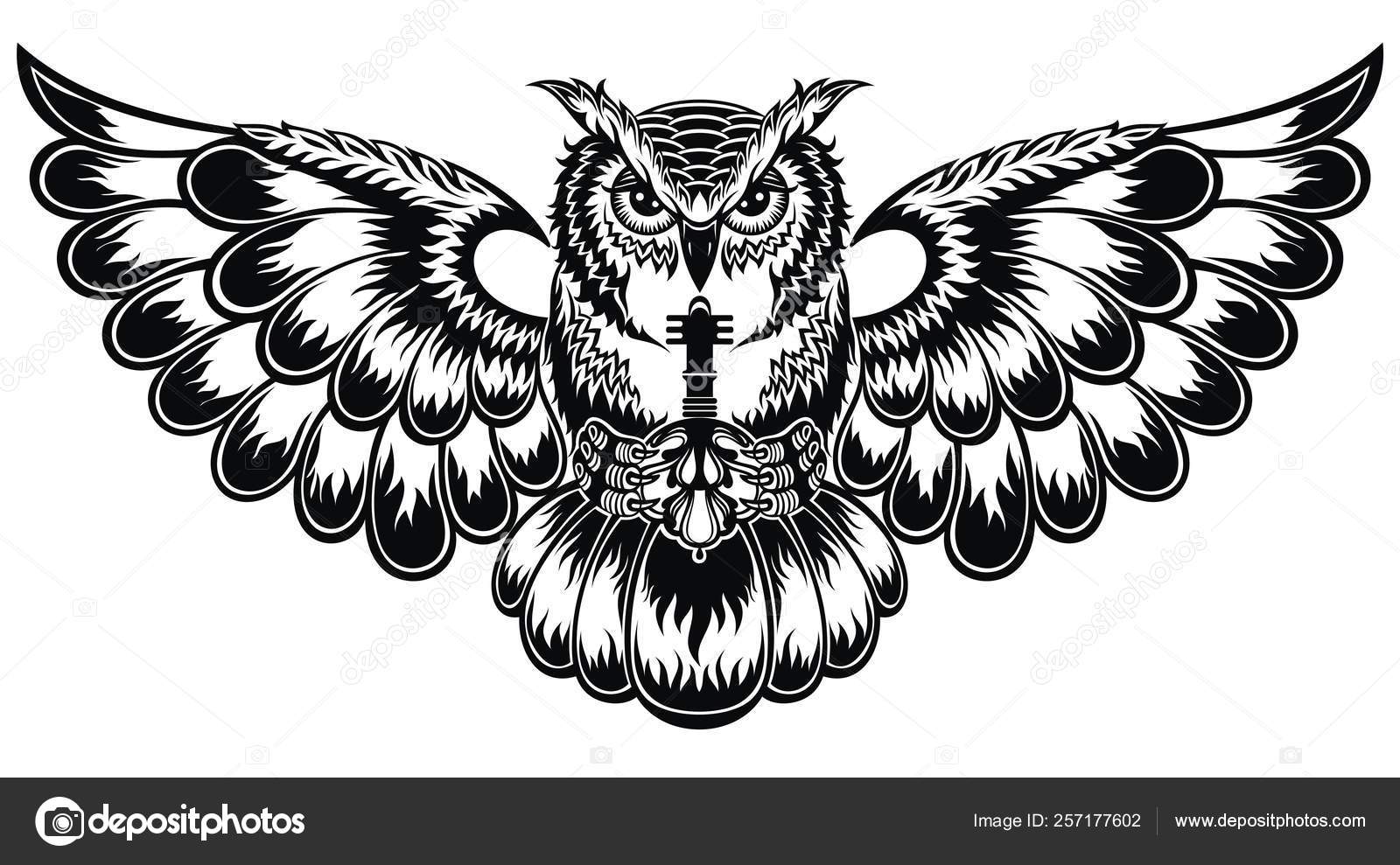 Tattoo Illustration Decorative Owl Beautiful Fantasy Vector Patern  Wallpapers Web Stock Vector Image by ©Ksyshakiss #257177602