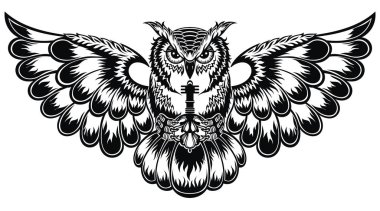 Dekoratif Baykuş ile Dövme illüstrasyon . Duvar kağıtları için güzel fantezi vektör patern, web sayfası arka planlar, tekstil, poster, t-shirt .