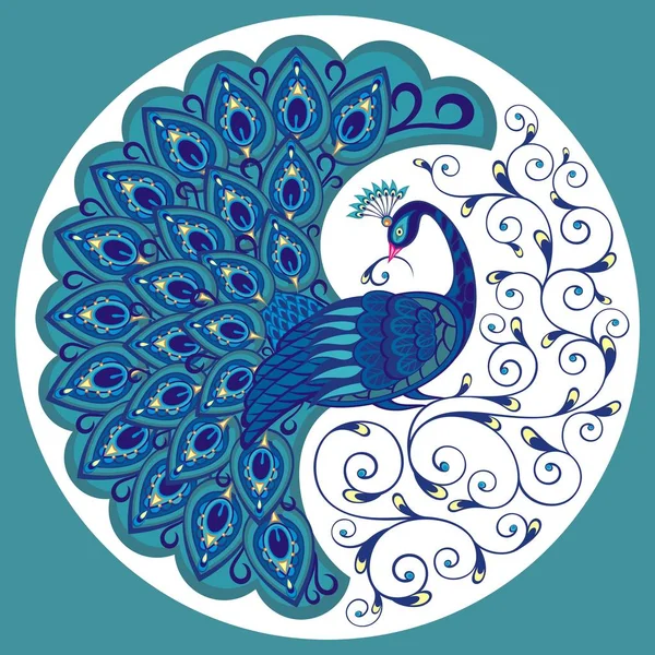 Peacock Drawing Fantasy Bird — Stock Vector
