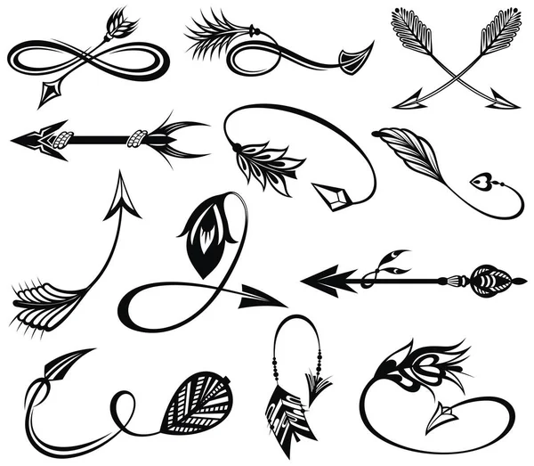 ヴィンテージの矢部族要素セット あなたのデザインのための落書き矢印を持つエスニックコレクション — ストックベクタ