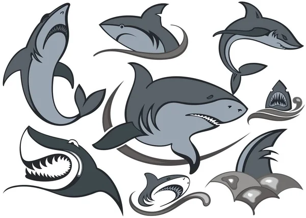 Pescado Juego Tiburones Diseño Vectorial Con Ondas — Vector de stock