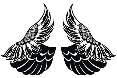 Beyaz arka planda izole edilmiş kanatlar. Logo, etiket, amblem ve imza için tasarım ögesi.