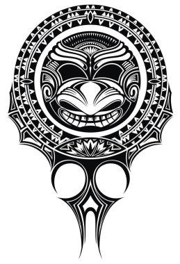 Beyaz arka planda dekoratif siyah Maske Maori