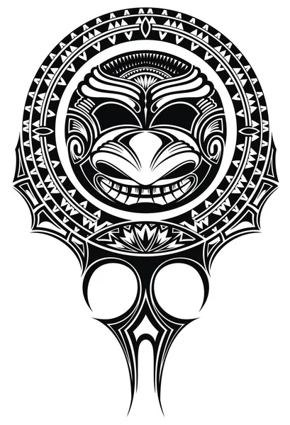 Máscara Preta Decorativa Maori Sobre Fundo Branco —  Vetores de Stock