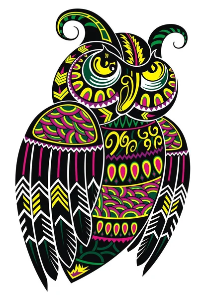 Sowa Wzorzysta Totem Tatuaż Projekt Ptak — Wektor stockowy
