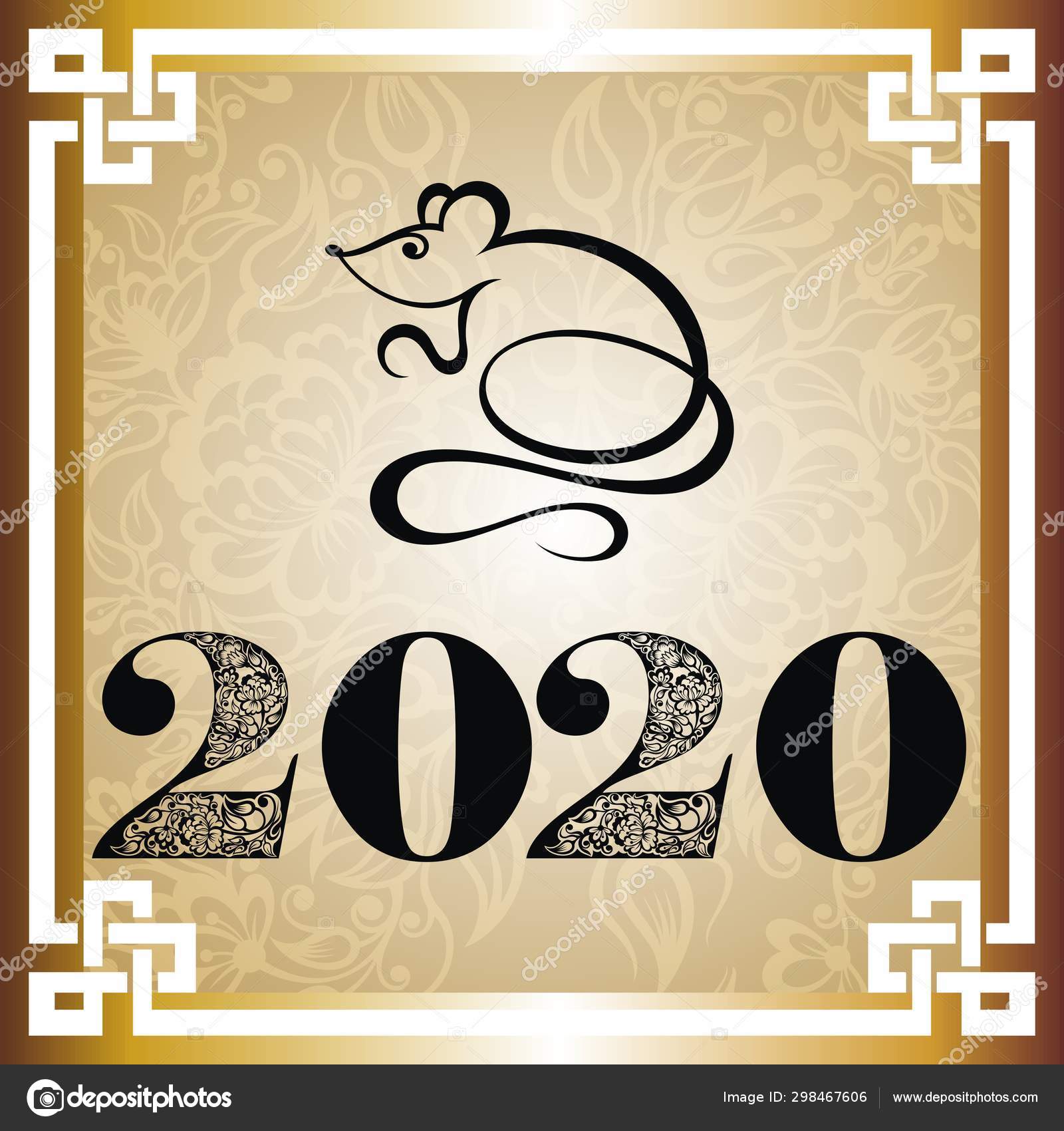 2020 Chinese New Year Greeting Card Rat Silhouette Stock Vector