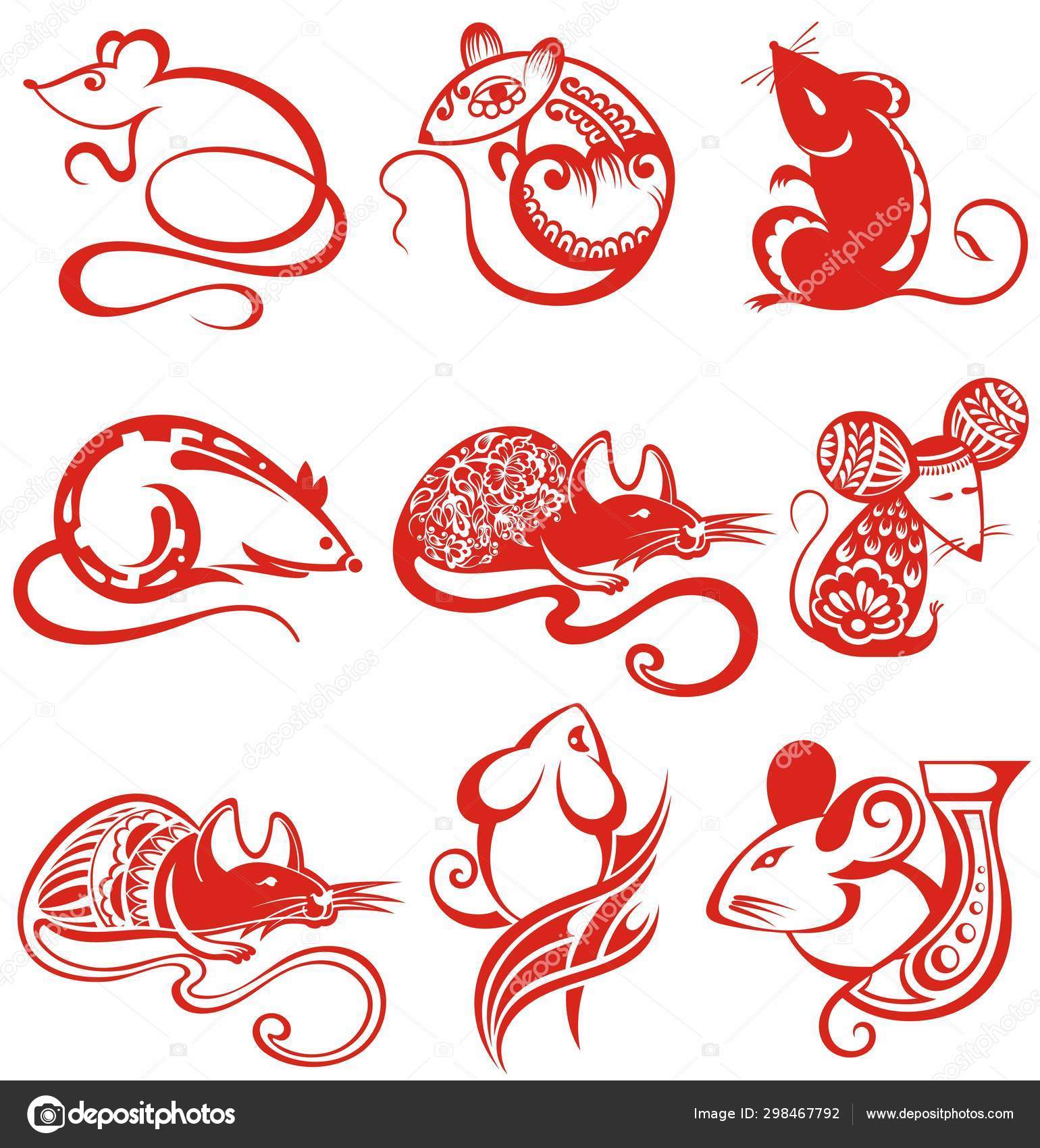 Chinese Zodiac Sign Year Rat Paper Cut Rat Happy Chinese Stock Vector