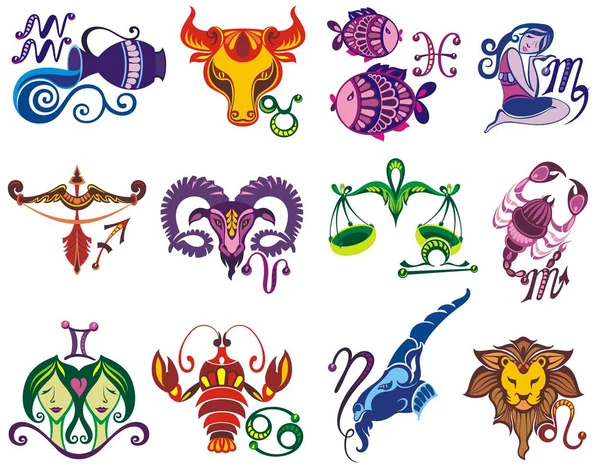 Setați Ilustrații Semne Zodiacale Desene Animate — Vector de stoc