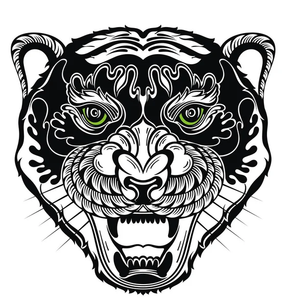 Злий Тигр Обличчя Мисливський Стиль Лева — стоковий вектор