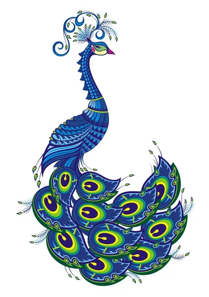 Vector Illustration Peacock Fantasy Bird — Stock Vector