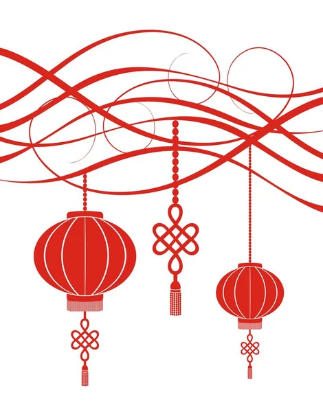 Vector Illustration Red Chinese Lanterns — Stock Vector