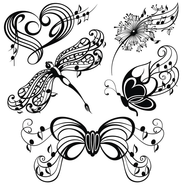 Butterfly Silhouette Design Big Set Black White Elements Vector Decoration — Stock Vector