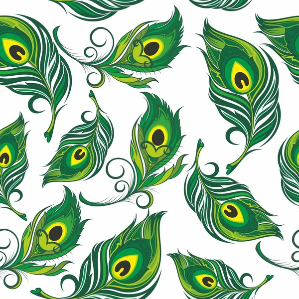 Vector Seamless Pattern Stylized Peacock Feather — Stock Vector