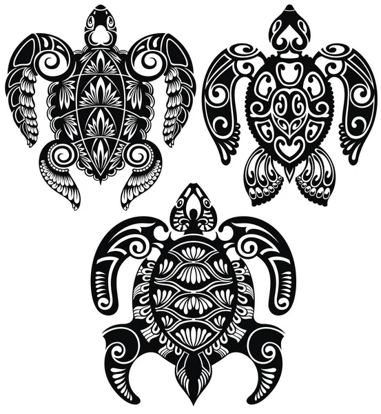 Diseño Tortuga Decorativa Blanco Negro Reptil Animales Ilustración Vectorial — Vector de stock