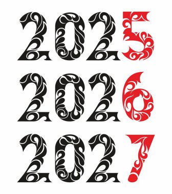 Yeni Yıl 2025, 2026, 2027 dekoratif tasarım