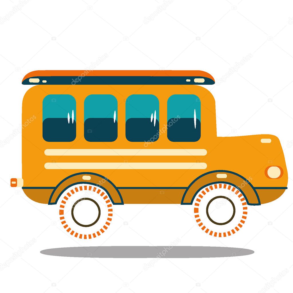 yellow school bus rides to school on the white