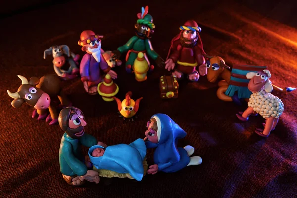 Boże Narodzenie figurki z plasteliny na narodziny dziecka — Zdjęcie stockowe