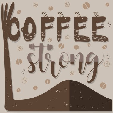 Cafe etiket ve kahve çekirdekleri ve güçlü bir pazı yardım