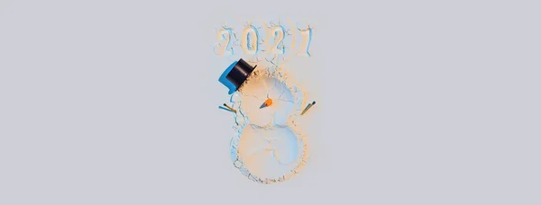 Снеговик Муки Морковью Спичками Новогодняя Открытка 2021 Года Баннер — стоковое фото