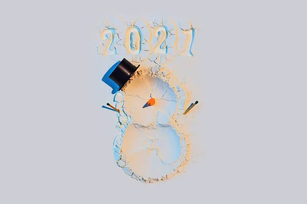 Сніговик Борошна Морквою Сірниками Новорічна Концепція Листівка 2021 — стокове фото
