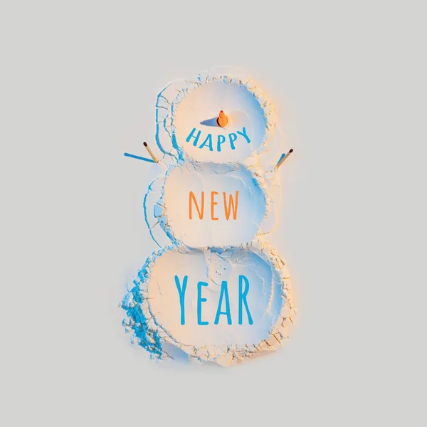 Снеговик Муки Морковью Спичками Новогодняя Открытка 2021 Года — стоковое фото