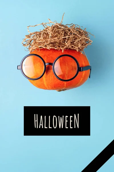 Citrouille Orange Dans Des Verres Avec Poil Foin Concept Halloween — Photo