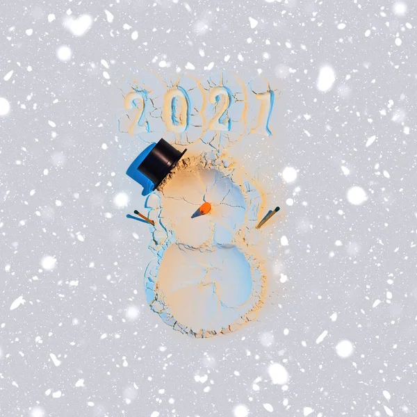 Снеговик Муки Морковью Спичками Новогодняя Открытка 2021 Года — стоковое фото