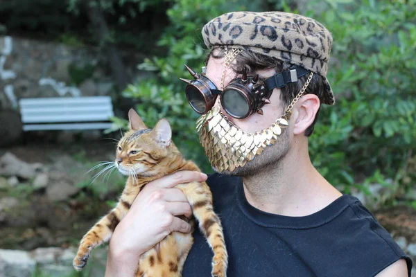 Nahaufnahme Porträt Eines Hübschen Jungen Mannes Mit Steampunk Brille Und — Stockfoto