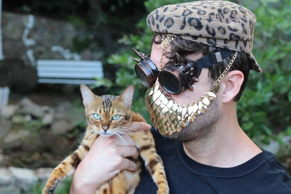 Nahaufnahme Porträt Eines Hübschen Jungen Mannes Mit Steampunk Brille Und — Stockfoto