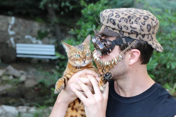 Nahaufnahme Porträt Eines Hübschen Jungen Mannes Mit Steampunk Brille Und — Stockfoto