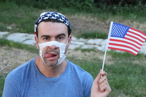 Close Portret Van Knappe Jonge Amerikaanse Man Met Medisch Masker — Stockfoto