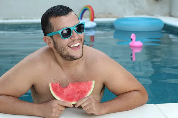 Nahaufnahme Porträt Eines Hübschen Jungen Mannes Schwimmbad Der Die Kamera — Stockfoto