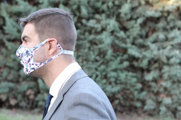Fashionable Businessman Wearing Breathing Mask — Stock Photo, Image