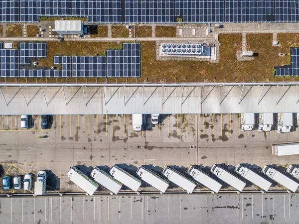 Vedere Aeriană Docurilor Camioanelor Conceptul Logistică Urbană — Fotografie, imagine de stoc