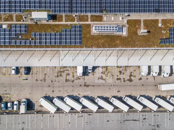 Flygfoto Över Lastbilsbryggan Begreppet Stadslogistik — Stockfoto