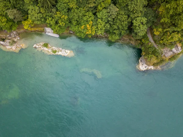 Vista Aérea Praia Com Água Tranquila Costa Paisagem Cênica Com — Fotografia de Stock