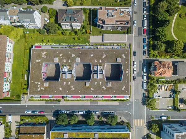 Letecký Pohled Střešní Zahradu Městské Rezidenční Čtvrti — Stock fotografie