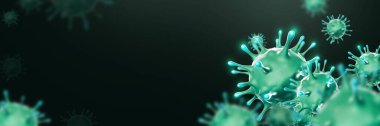 SARS-CoV-2 virüs hücreleri. 3D görüntüleme. Coronavirüs hastalığı COVID-19 salgını. Bulaşıcı bir virüsün mikroskobik görüntüsü.