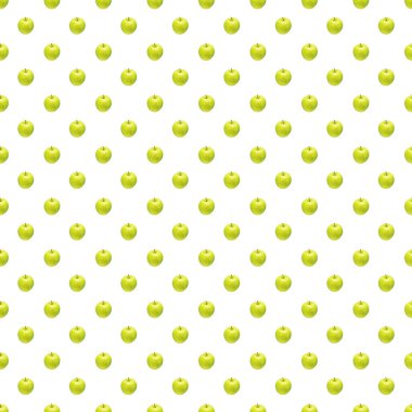 Beyaz arka planda yeşil elma deseni. Ayrı meyveler. Kumaş, duvar kağıdı ve ambalaj kağıdı resmi