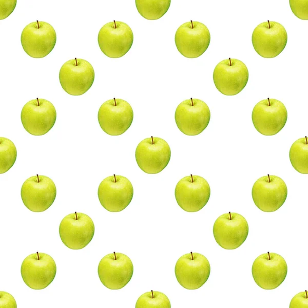 Pattern of green apples on a white background. Isolated fruits. Image for fabric, wallpaper and wrapping paper — Stock Photo, Image