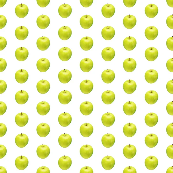 Pattern of green apples on a white background. Isolated fruits. Image for fabric, wallpaper and wrapping paper — Stock Photo, Image