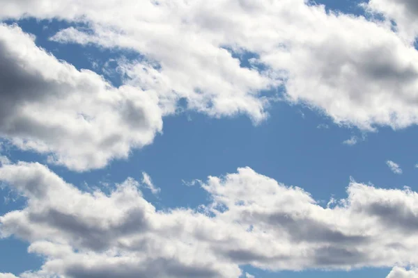 夏の青空を背景に白いふわふわの雲 天気と気候の概念 — ストック写真