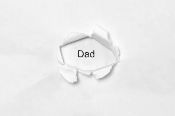 Parola Papà Sfondo Bianco Isolato Iscrizione Attraverso Foro Ferita Carta — Foto Stock
