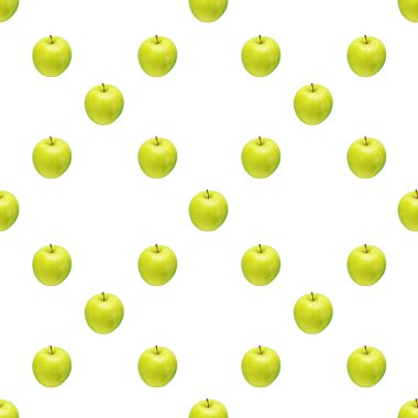 Beyaz arka planda yeşil elma deseni. Ayrı meyveler. Kumaş, duvar kağıdı ve ambalaj kağıdı resmi.