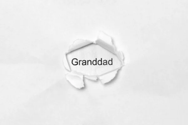 Word Granddad White Isolated Background Inscription Wound Hole Paper Stock — Stock Photo, Image