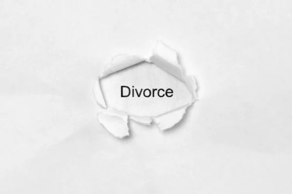 Λόγος Διαζύγιο Λευκό Απομονωμένο Φόντο Επιγραφή Μέσα Από Την Τρύπα — Φωτογραφία Αρχείου