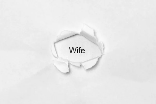 Word Wife White Isolated Background Inscription Wound Hole Paper Stock — Stock Photo, Image