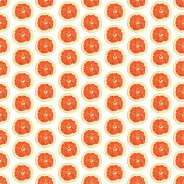 İzole edilmiş greyfurt dilimlerinin kusursuz sonsuz deseni. Arkaplan, tasarım ve ambalaj için duvar kağıdı