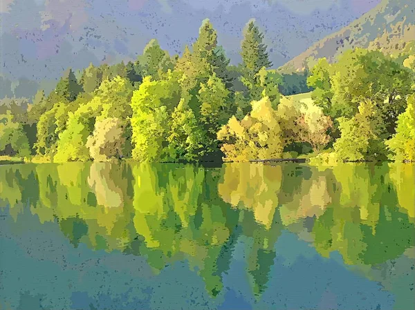 Озеро с горами на фоне картины — стоковое фото