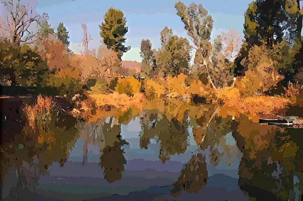 Ein Baum neben einem See-Gemälde — Stockfoto